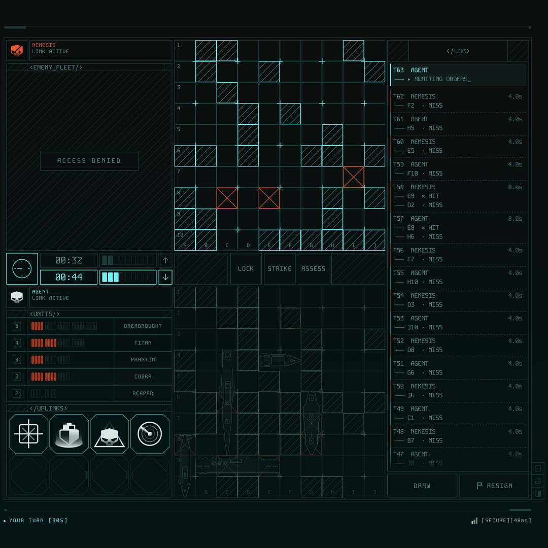 The battle screen in CYAN: cyan light on a teal-black field, hits in orange.